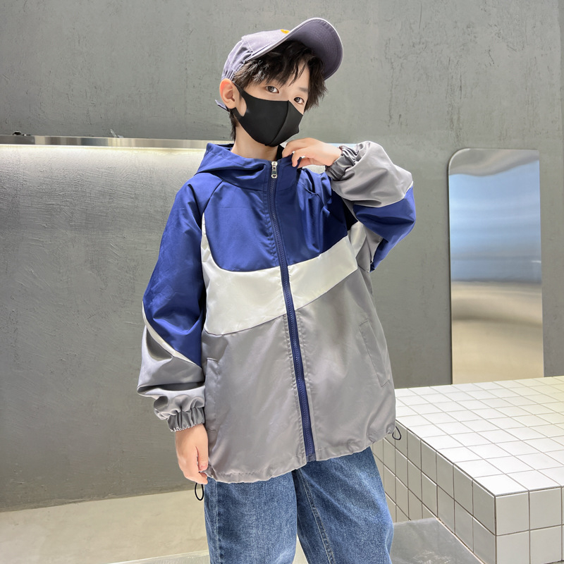 Geacă pentru copii cu glugă pentru băieți — toamna 2025, poliester Oxford ușor, fermoar, mâneci lungi