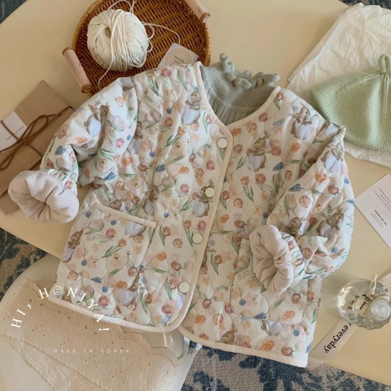 Palton pentru fete, căptușit cu fleece, în carouri, cu guler în V