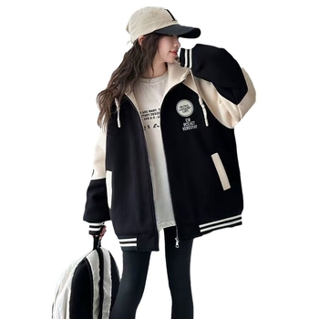 Geacă bomber cu glugă pentru fetițe, căptușită groasă, guler înalt, mâneci lungi, model cu litere