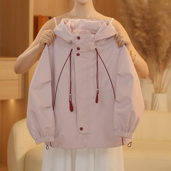 Jachetă pentru fetițe cu glugă, toamnă, protecție anti-vânt, fermoar, stil coreean, poliester