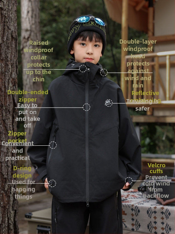 Dupont dječja softshell jakna s trostrukom zaštitom — kapuljača, vodootporna 8000mm, prozračna, otporna na vjetar, podstava od poliestera