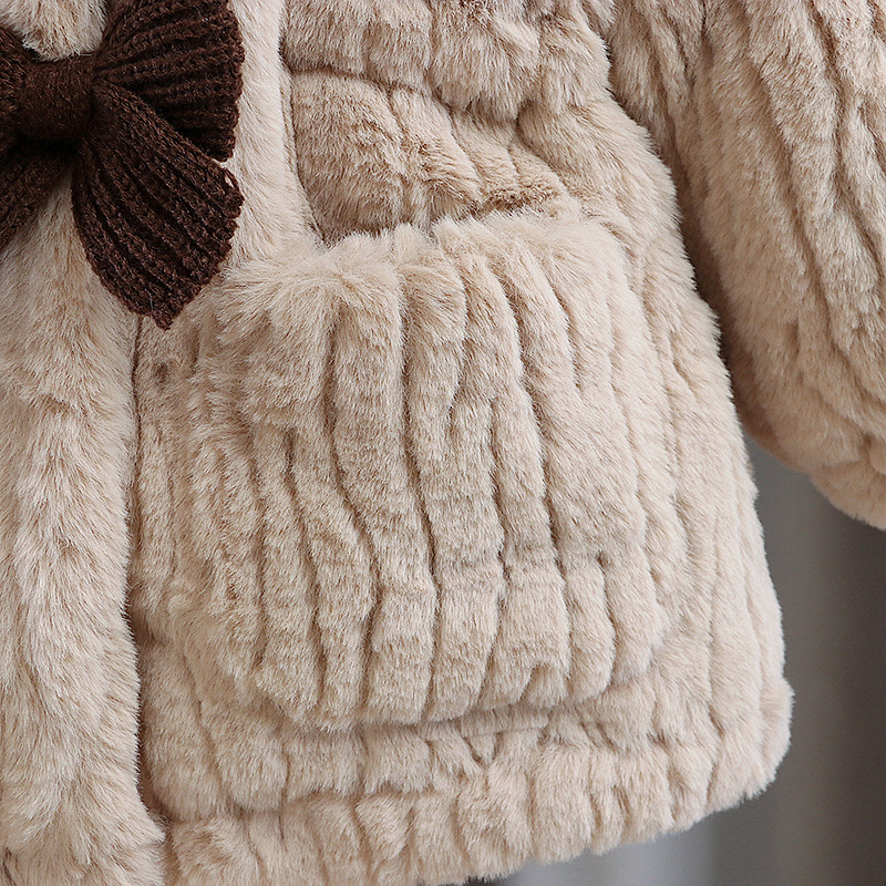 Geacă de iarnă pentru copii cu fleece, fără glugă, guler rotund, mâneci lungi, lungime medie