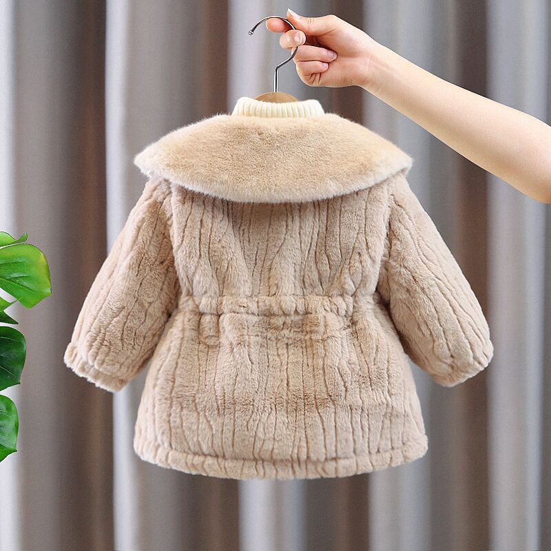 Geacă de iarnă pentru copii cu fleece, fără glugă, guler rotund, mâneci lungi, lungime medie