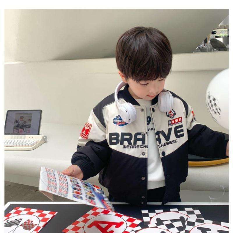 Jachetă de baseball pentru copii, băiat, guler rotund, material Vinylon, închidere cu nasturi pe o singură rând, stil casual, primăvară 2023