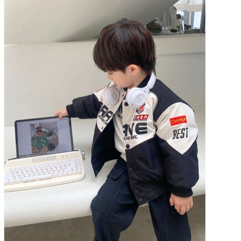 Jachetă de baseball pentru copii, băiat, guler rotund, material Vinylon, închidere cu nasturi pe o singură rând, stil casual, primăvară 2023