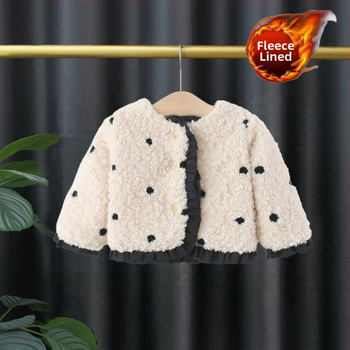 Geacă de iarnă din fleece pentru fetițe, stil coreean, cu glugă, mâneci lungi, închidere cu nasturi, căptușeală 100% poliester, pentru 1–3 ani