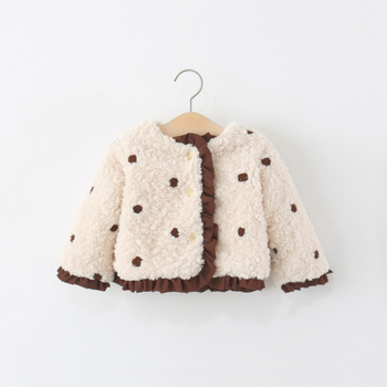 Geacă de iarnă din fleece pentru fetițe, stil coreean, cu glugă, mâneci lungi, închidere cu nasturi, căptușeală 100% poliester, pentru 1–3 ani