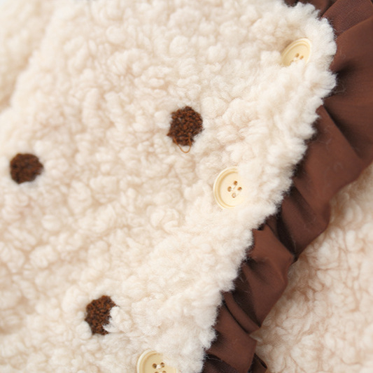 Geacă de iarnă din fleece pentru fetițe, stil coreean, cu glugă, mâneci lungi, închidere cu nasturi, căptușeală 100% poliester, pentru 1–3 ani