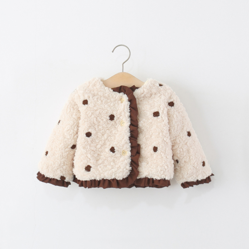 Geacă de iarnă din fleece pentru fetițe, stil coreean, cu glugă, mâneci lungi, închidere cu nasturi, căptușeală 100% poliester, pentru 1–3 ani