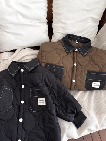 Palton de copii din bumbac cu căptușeală fleece, stil coreean, guler rotund, mâneci lungi, lungime medie