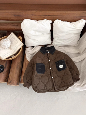 Palton de copii din bumbac cu căptușeală fleece, stil coreean, guler rotund, mâneci lungi, lungime medie