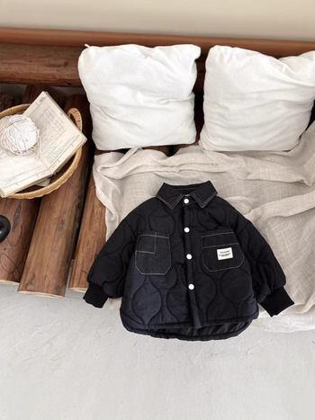 Palton de copii din bumbac cu căptușeală fleece, stil coreean, guler rotund, mâneci lungi, lungime medie