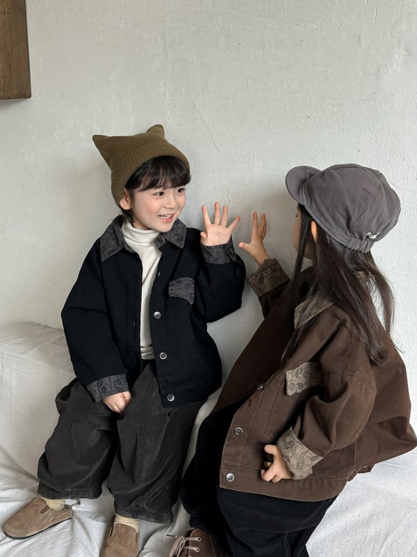 Jachetă pentru copii cu patchwork floral, 100% bumbac, guler rever, închidere cu nasturi, mâneci lungi