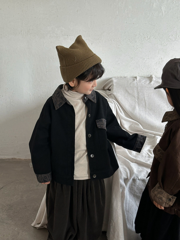 Jachetă pentru copii cu patchwork floral, 100% bumbac, guler rever, închidere cu nasturi, mâneci lungi