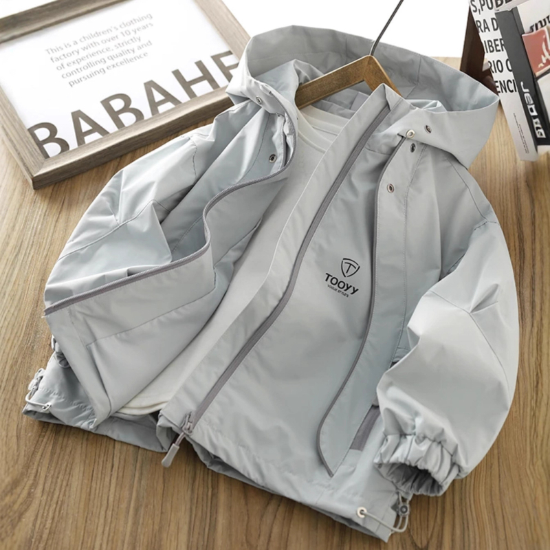 Jachetă pentru copii cu glugă, protecție tripla, impermeabilă și rezistentă la vânt, poliester, mâneci lungi, fermoar, unisex, pentru primăvară, lansare toamnă 2025