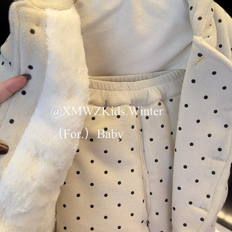 Set de iarnă pentru copii: palton și pantaloni cu trei straturi quilted din bumbac Cloud 81–90%, pentru nou-născuți 0–12 luni, imprimeu cu buline