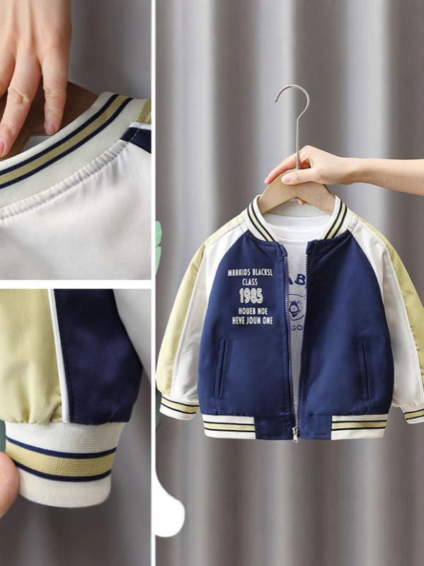Jachetă pentru copii baseball, stil color-block street, guler baseball, pentru 3–8 ani, primăvară