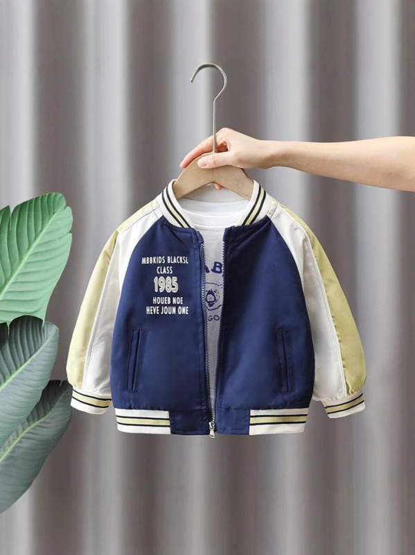Jachetă pentru copii baseball, stil color-block street, guler baseball, pentru 3–8 ani, primăvară