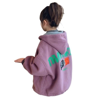 Jachetă din fleece pentru copii cu fermoar, căptușeală din poliester, model desen animat, iarnă groasă, 3–8 ani