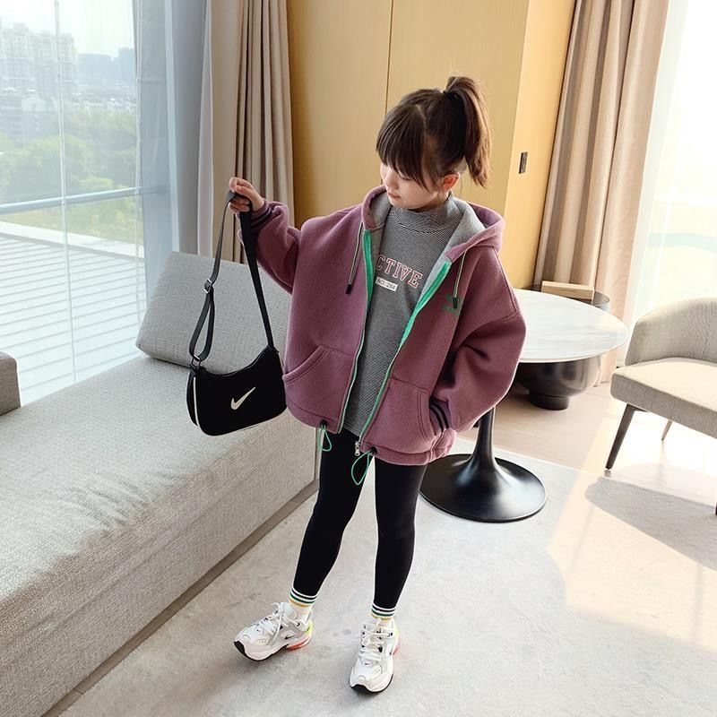 Jachetă din fleece pentru copii cu fermoar, căptușeală din poliester, model desen animat, iarnă groasă, 3–8 ani