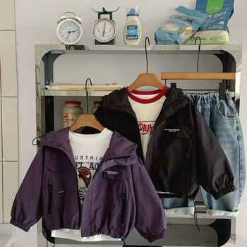 Jachetă pentru copii băieți, toamnă, impermeabilă cu glugă și fermoar, stil casual, 100% poliester