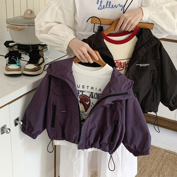 Jachetă pentru copii băieți, toamnă, impermeabilă cu glugă și fermoar, stil casual, 100% poliester