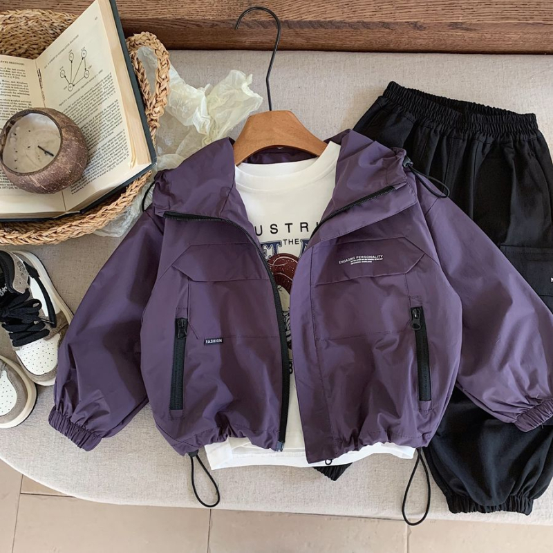 Jachetă pentru copii băieți, toamnă, impermeabilă cu glugă și fermoar, stil casual, 100% poliester