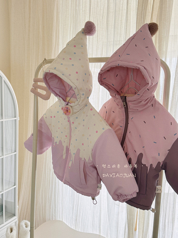 Palton pentru copii în stil coreean, poliester cu căptușeală din lână, glugă fixă și fermoar, pentru fete 3–8 ani, iarnă