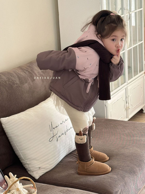 Palton pentru copii în stil coreean, poliester cu căptușeală din lână, glugă fixă și fermoar, pentru fete 3–8 ani, iarnă