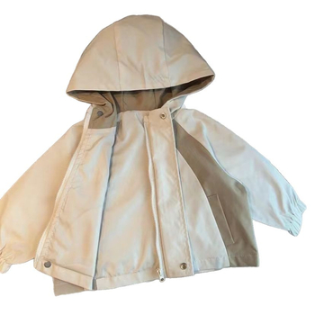 Jachetă pentru copii în stil coreean, cu glugă și fermoar, ediție toamnă 2025, țesătură moale din poliester amestec, căptușeală poliester, siluetă scurtă, fără curea