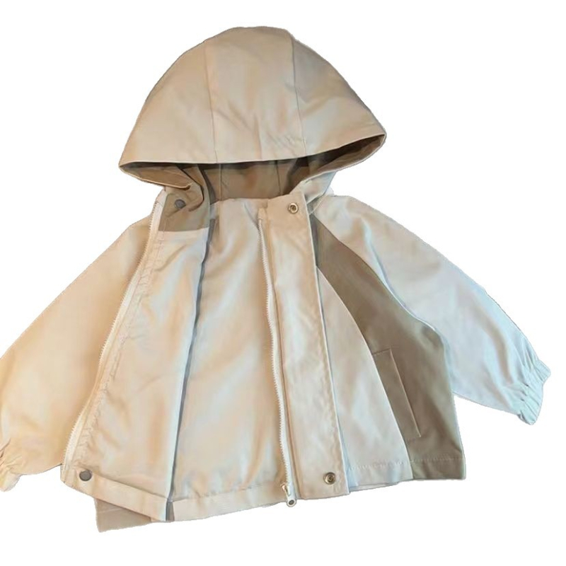 Jachetă pentru copii în stil coreean, cu glugă și fermoar, ediție toamnă 2025, țesătură moale din poliester amestec, căptușeală poliester, siluetă scurtă, fără curea