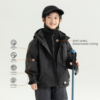 Jachetă de iarnă pentru copii, impermeabilă și rezistentă la vânt, material principal: nylon 93% / poliester 7%, căptușeală poliester, grosime accentuată, pentru vârsta 3-8 ani, fermoar, glugă ne detașabilă