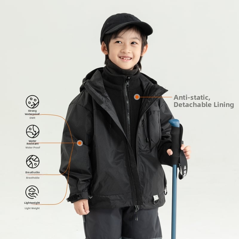 Jachetă de iarnă pentru copii, impermeabilă și rezistentă la vânt, material principal: nylon 93% / poliester 7%, căptușeală poliester, grosime accentuată, pentru vârsta 3-8 ani, fermoar, glugă ne detașabilă
