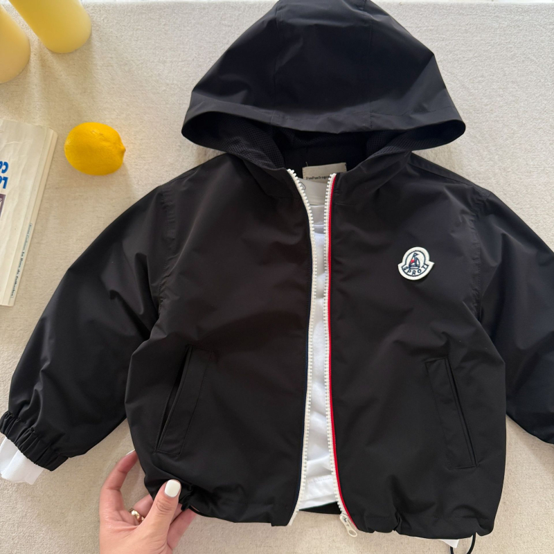 Jachetă pentru copii cu glugă pentru toamna 2025: model cu dungi și carouri, fermoar, material din poliester cu căptușeală din poliester, pentru vârste 3–8 ani