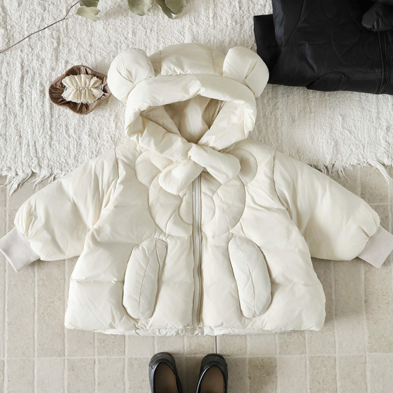 Jachetă de iarnă pentru copii, stil coreean, umplutură din puf de rață alb, conținut de puf 50–55%, lungime medie, cu glugă (Iarnă 2025)