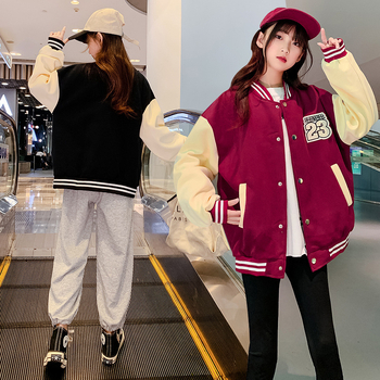 Jachetă de toamnă pentru fete, stil coreean, material tricotat, guler rotund, mâneci lungi