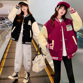 Jachetă de toamnă pentru fete, stil coreean, material tricotat, guler rotund, mâneci lungi