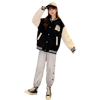 Jachetă de toamnă pentru fete, stil coreean, material tricotat, guler rotund, mâneci lungi
