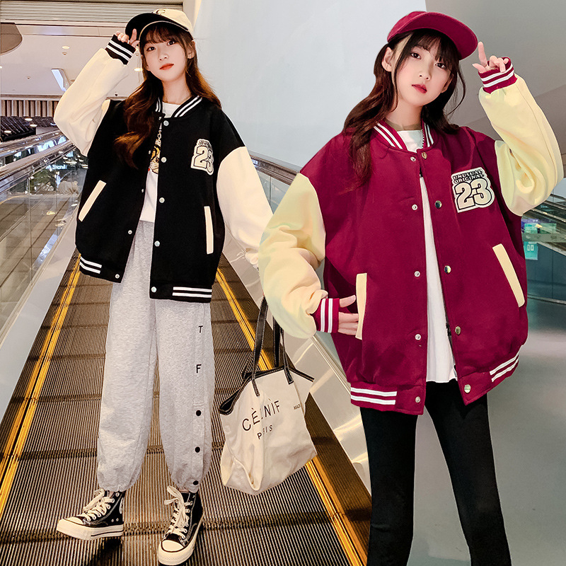 Jachetă de toamnă pentru fete, stil coreean, material tricotat, guler rotund, mâneci lungi