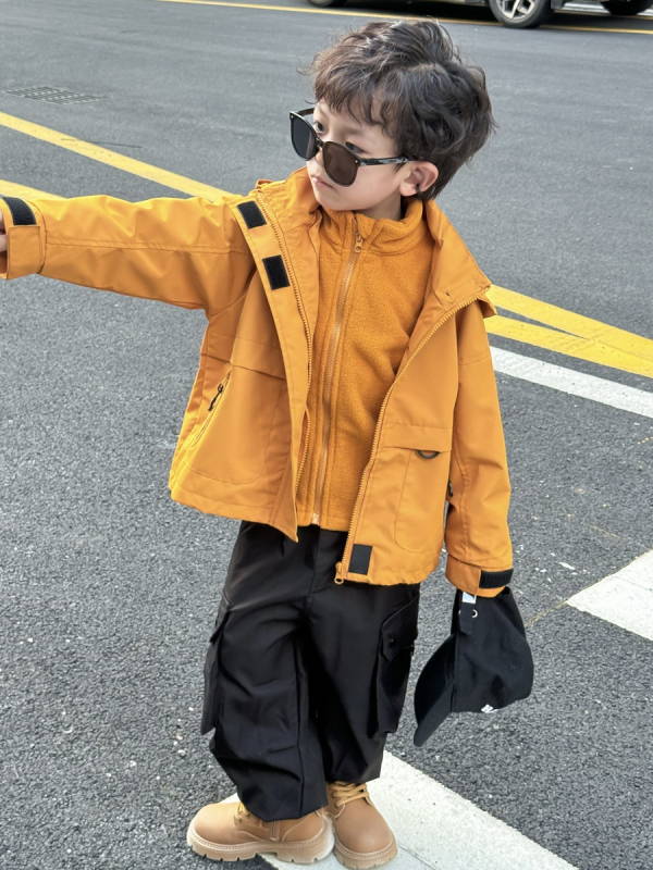 Jachetă de copii 3-în-1 cu glugă, impermeabilă, rezistentă la vânt, cu căptușeală detașabilă