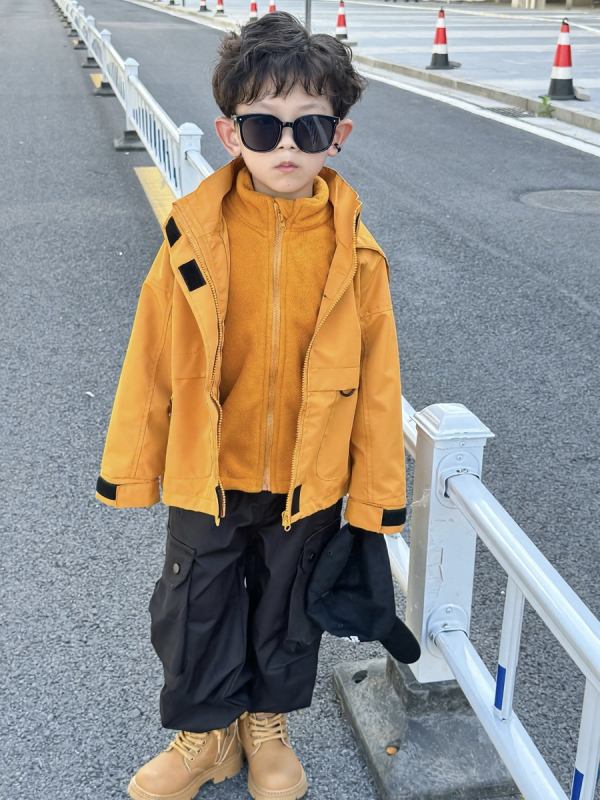 Jachetă de copii 3-în-1 cu glugă, impermeabilă, rezistentă la vânt, cu căptușeală detașabilă