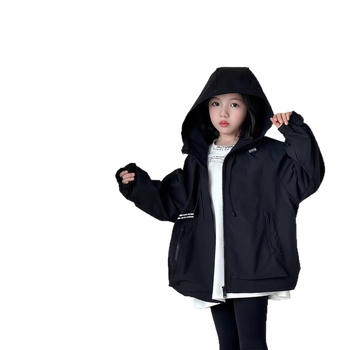 Jachetă pentru copii cu glugă de toamnă, lungime medie, exterior poliester, căptușeală poliester, închidere cu fermoar, culoare uni, pentru copii peste 8 ani