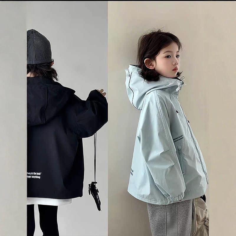 Jachetă pentru copii cu glugă de toamnă, lungime medie, exterior poliester, căptușeală poliester, închidere cu fermoar, culoare uni, pentru copii peste 8 ani