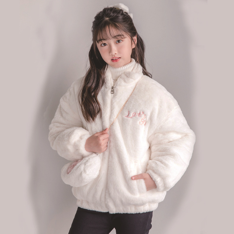 Jachetă de iarnă pentru fete, umplutură din puf și bumbac, model în carouri, căptușeală groasă din lână, guler rotund, mâneci lungi, croială scurtă