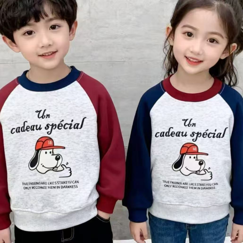 Dječja fleks mikina s raglan rukavima, unisex, jesen-zima, mješavina pamuka i poliestera, mekana tkanina, uzorak životinje/slova