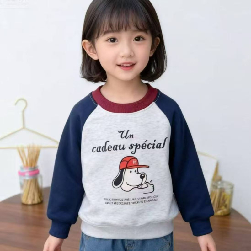 Dječja fleks mikina s raglan rukavima, unisex, jesen-zima, mješavina pamuka i poliestera, mekana tkanina, uzorak životinje/slova