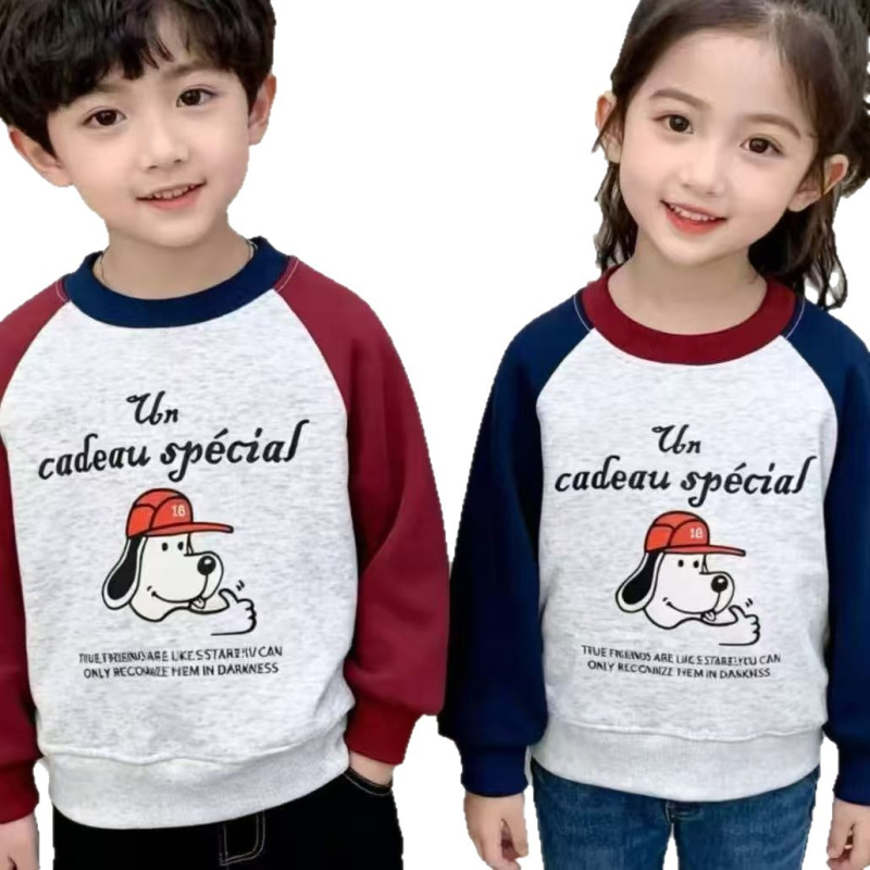 Dječja fleks mikina s raglan rukavima, unisex, jesen-zima, mješavina pamuka i poliestera, mekana tkanina, uzorak životinje/slova