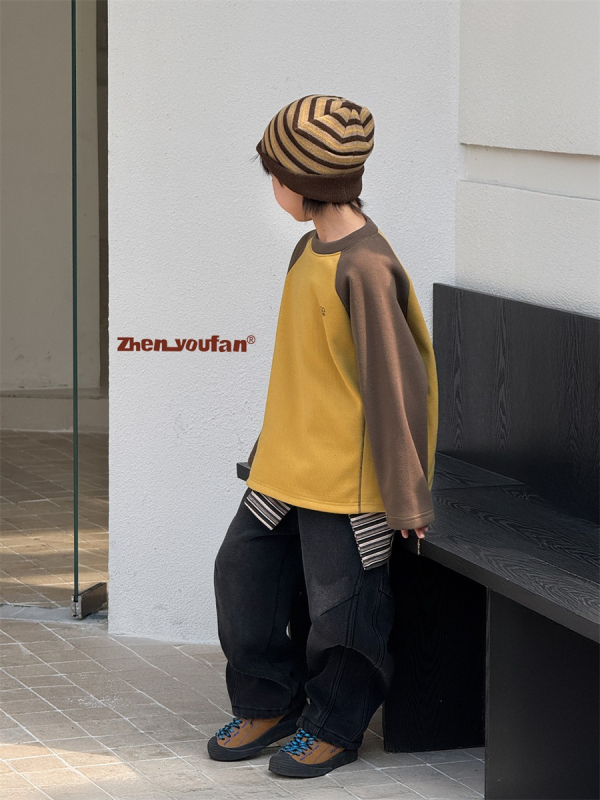 Tricou termic de bază pentru băieți, țesătură Derong, mâneci lungi, guler rotund, iarnă 2025, căldură groasă, 95,9% poliester, 4,1% spandex