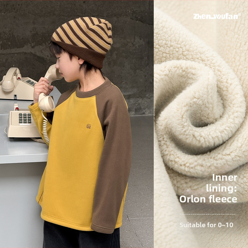 Tricou termic de bază pentru băieți, țesătură Derong, mâneci lungi, guler rotund, iarnă 2025, căldură groasă, 95,9% poliester, 4,1% spandex