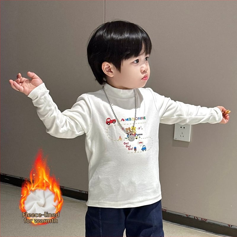 Top de bază pentru copii, mâneci lungi, guler rotund, unisex, 90% poliester, iarna 2025